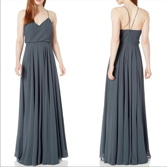 Jenny Yoo BHLDN Inesse Maxi Dress Storm Gray Size 6 Bridesmaid Wedding - Picture 1 of 12